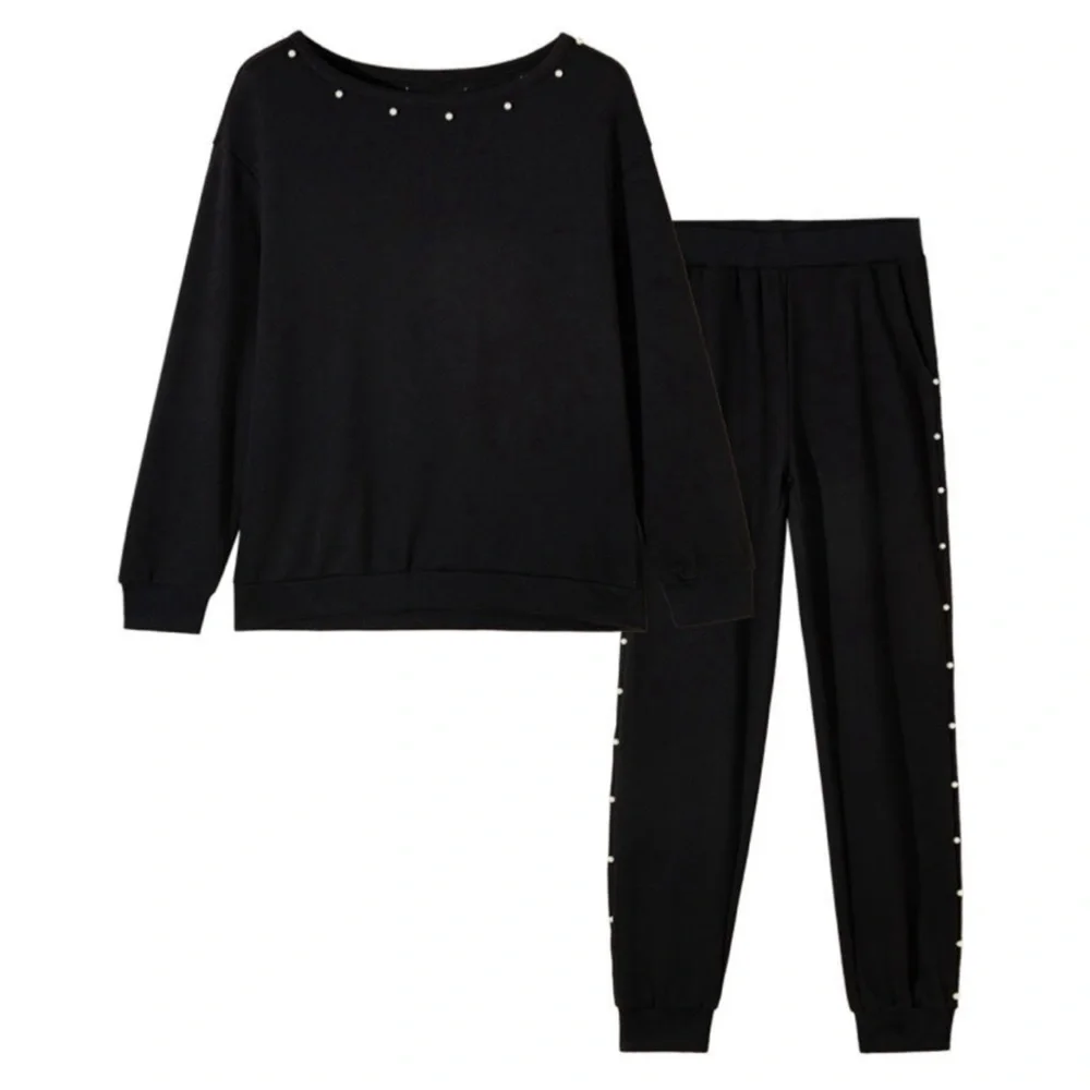 Black Pearl Beaded off the Shoulder  Jogger Set - Picture 3 of 6
